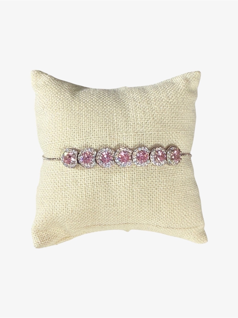 Delicate Pink and Clear AAA CZ Adjustable Silver Bracelet
